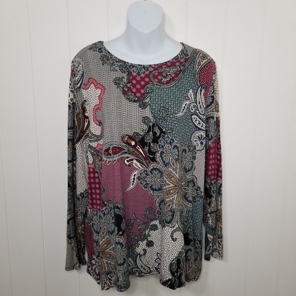 Chico's Women's Top Size 3 US XL Paisley Boho Pullover Long Sleeve